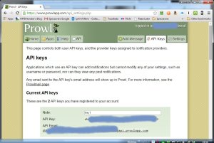 Prowl API Config