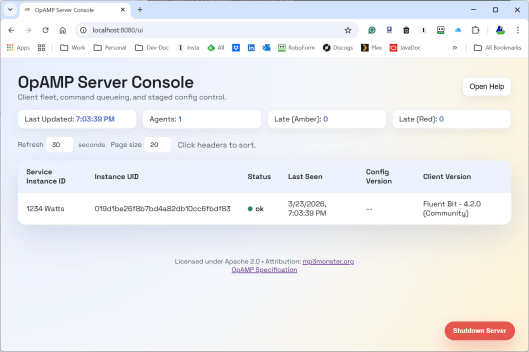 The Server Console with a single Agent