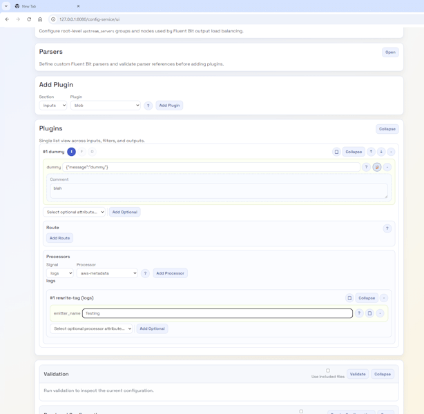 The editor UI showing part of the plugin config feature