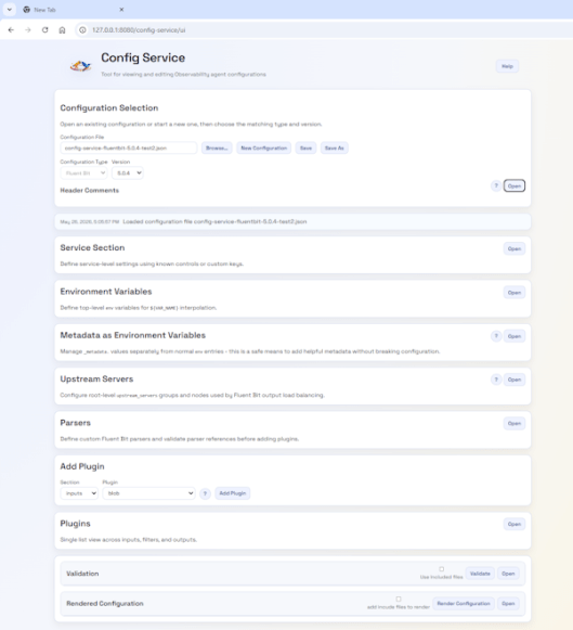 Config Editor view with collapsible segments