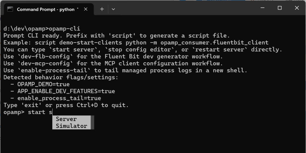 OpAMP CLI with its auto complete capabilities